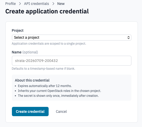 Create application credential.