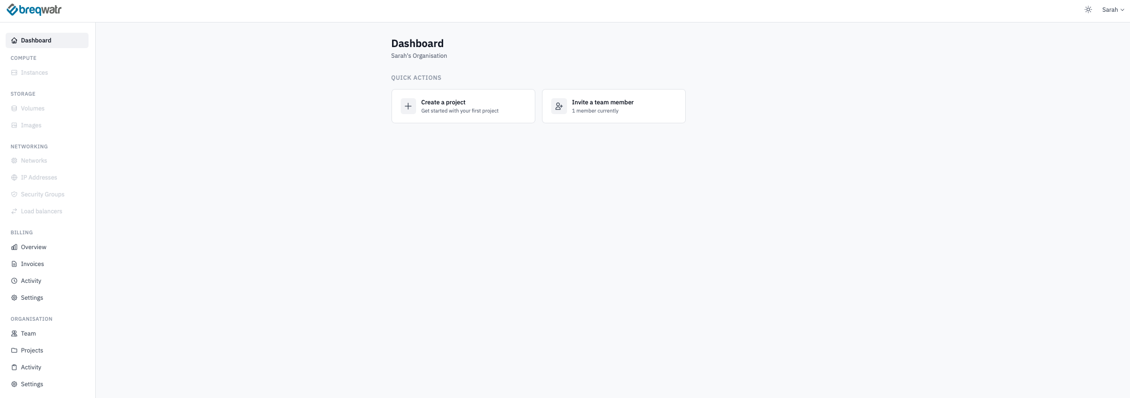 Main dashboard