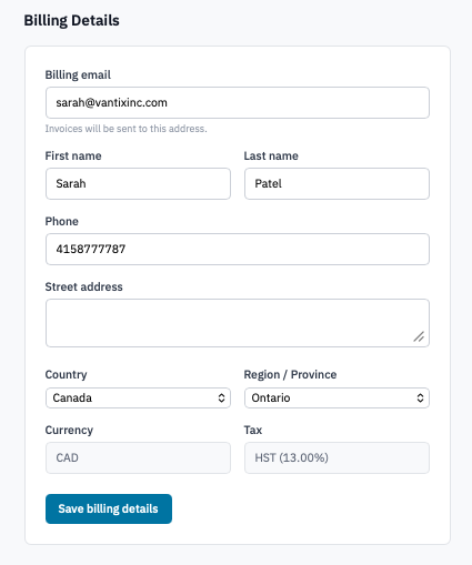 Billing Details Filled