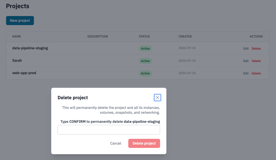 Delete project