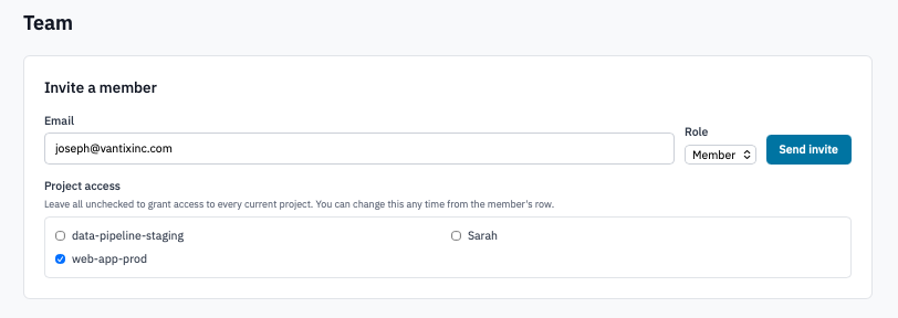 Team member invite
