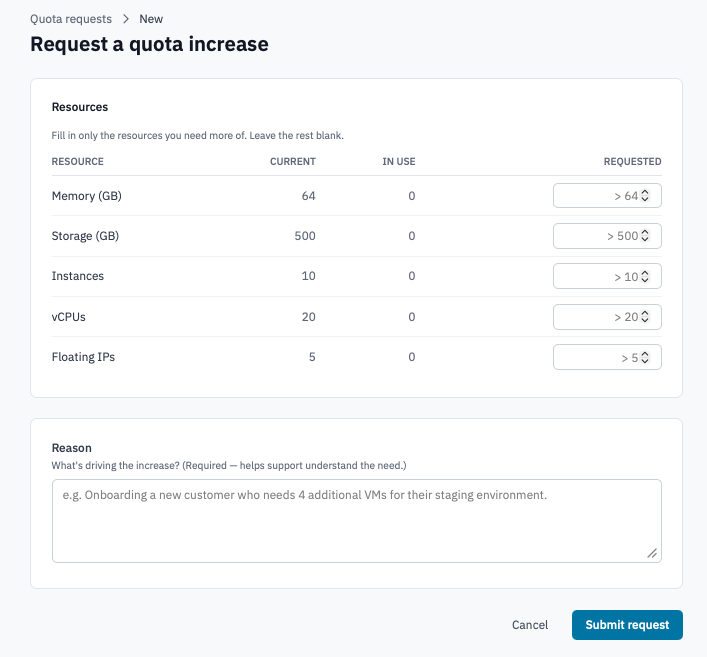 Request Quota Increas 