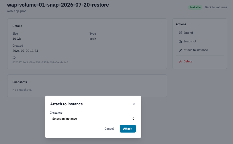 Attach Volumes to instace